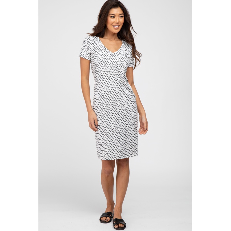 White Ditsy Floral V-Neck Dress