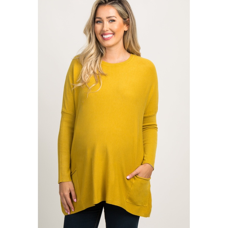 Yellow Pocketed Dolman Sleeve Maternity Top