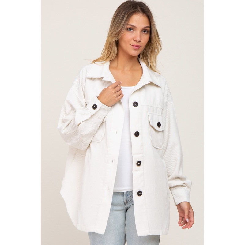 Cream Corduroy Shirt Jacket