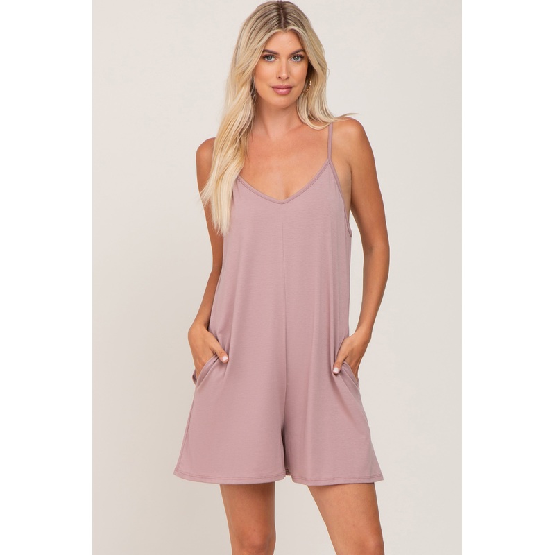 Mauve V-Neck Basic Romper