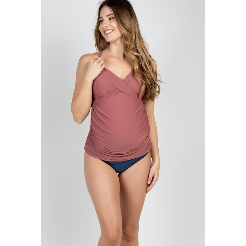 Mauve Wrap Front Maternity Tankini Top
