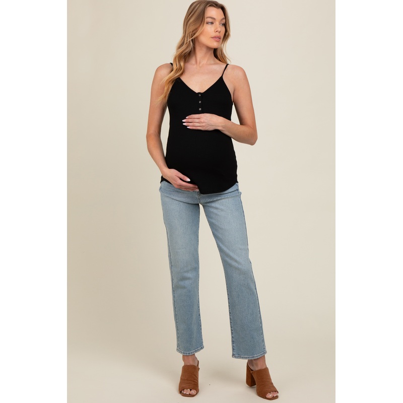 Light Blue Basic Straight Leg Maternity Jeans