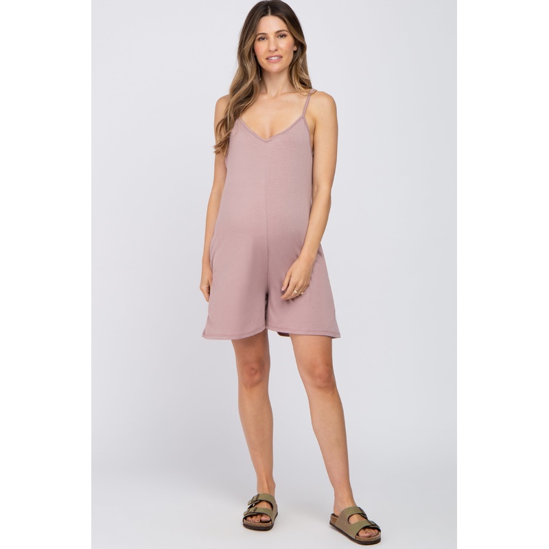 Mauve V-Neck Basic Maternity Romper