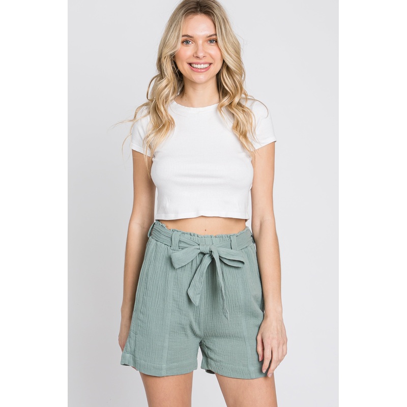 Mint Green Front Tie Shorts