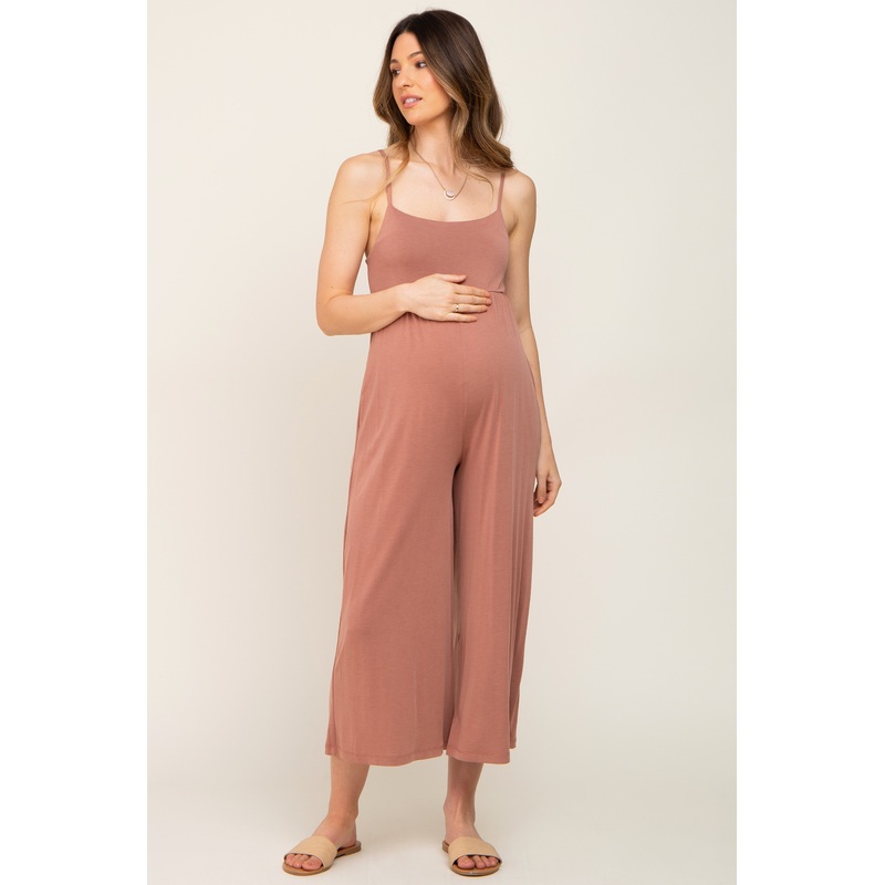 Mocha Square Neck Wide Leg Maternity Jumpsuit