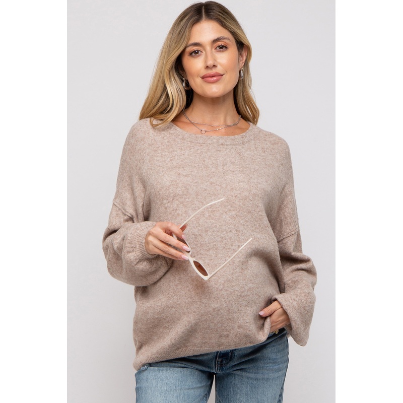 Taupe Basic Drop Shoulder Maternity Sweater