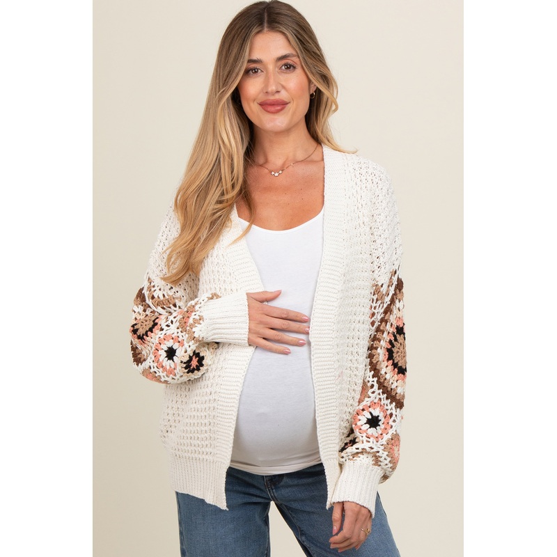 White Sleeve Crochet Maternity Cardigan