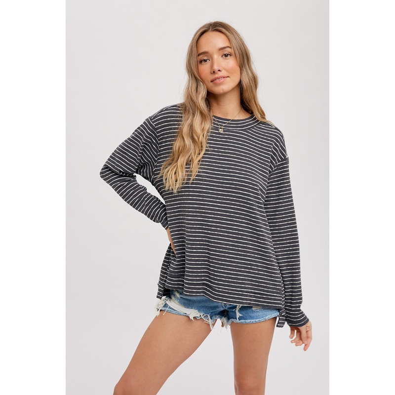 Ash Crewneck  Slouchy Stripe Top