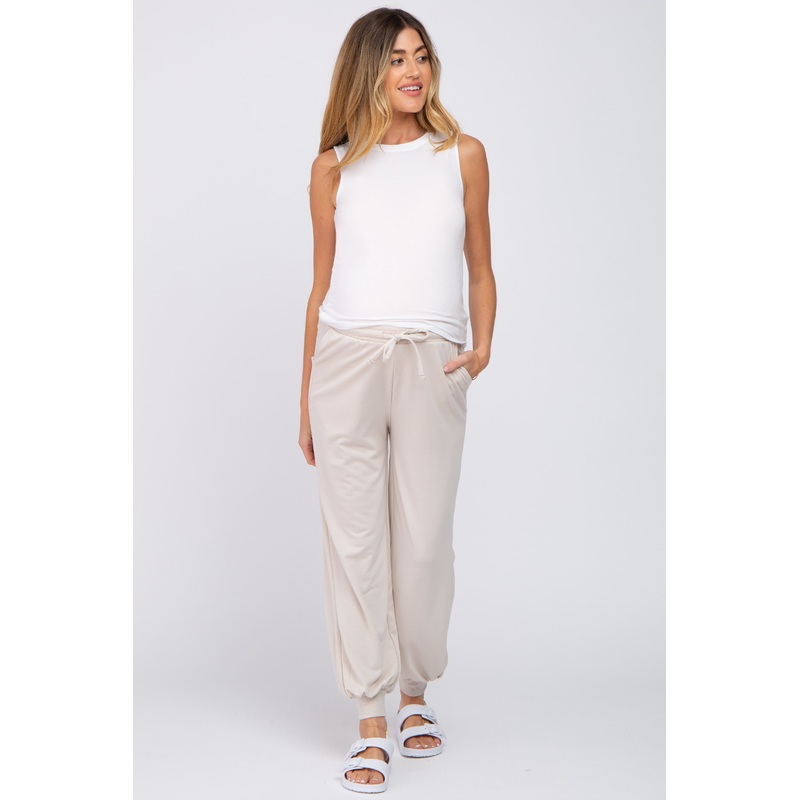 Beige Maternity Jogger Pants