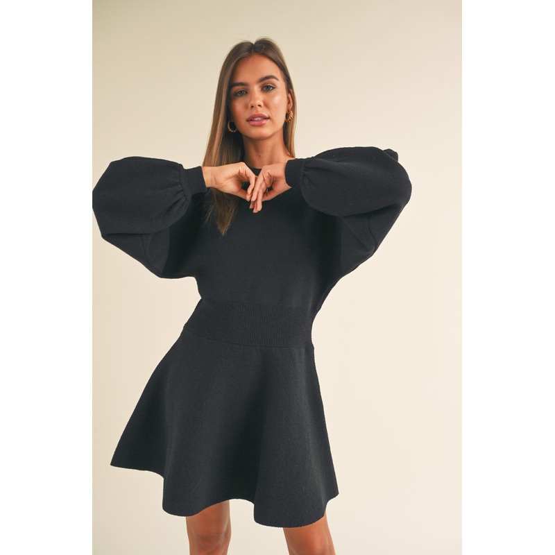 Black Ballon Sleeve Sweater Dress
