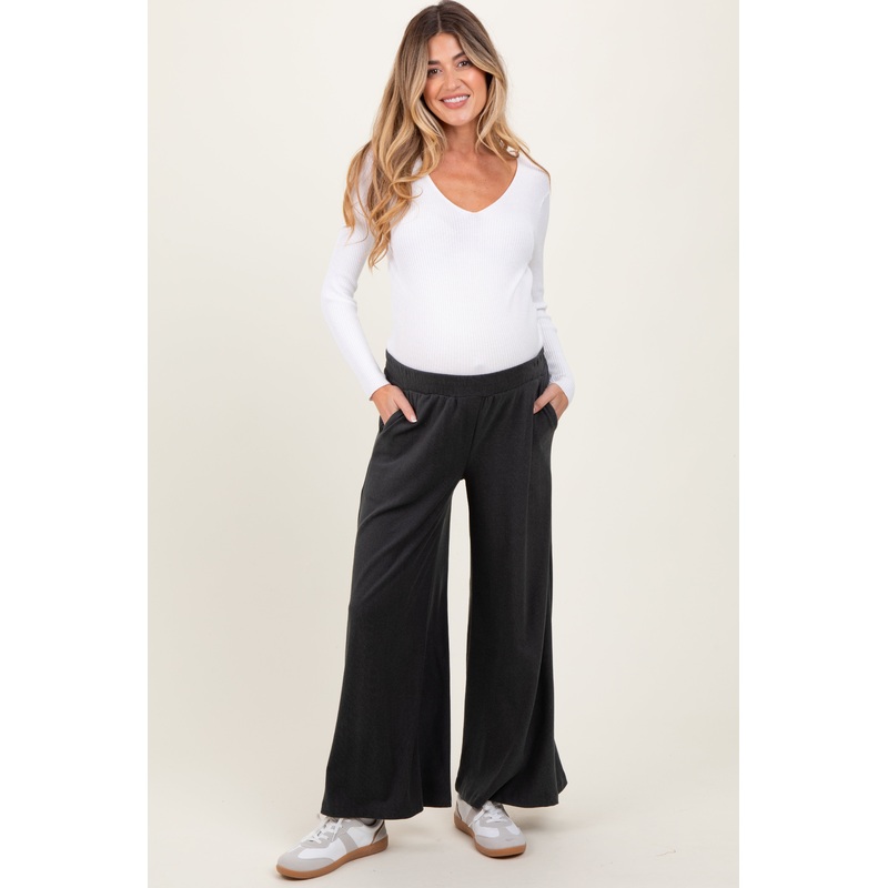 Black Brushed Knit Wide Leg Maternity Pants