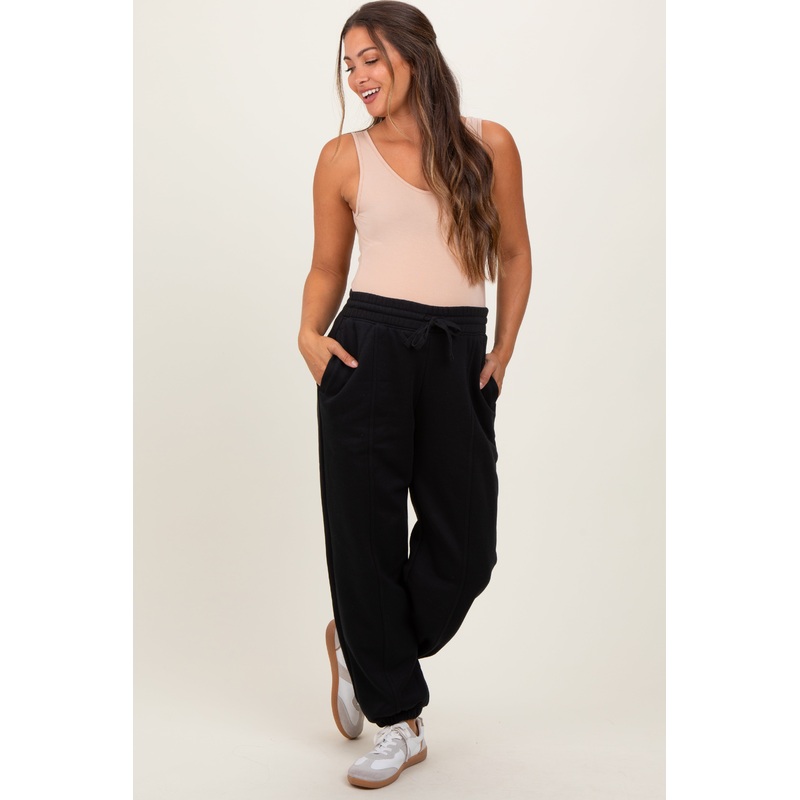 Black Drawstring Relaxed Fit Maternity Sweatpants