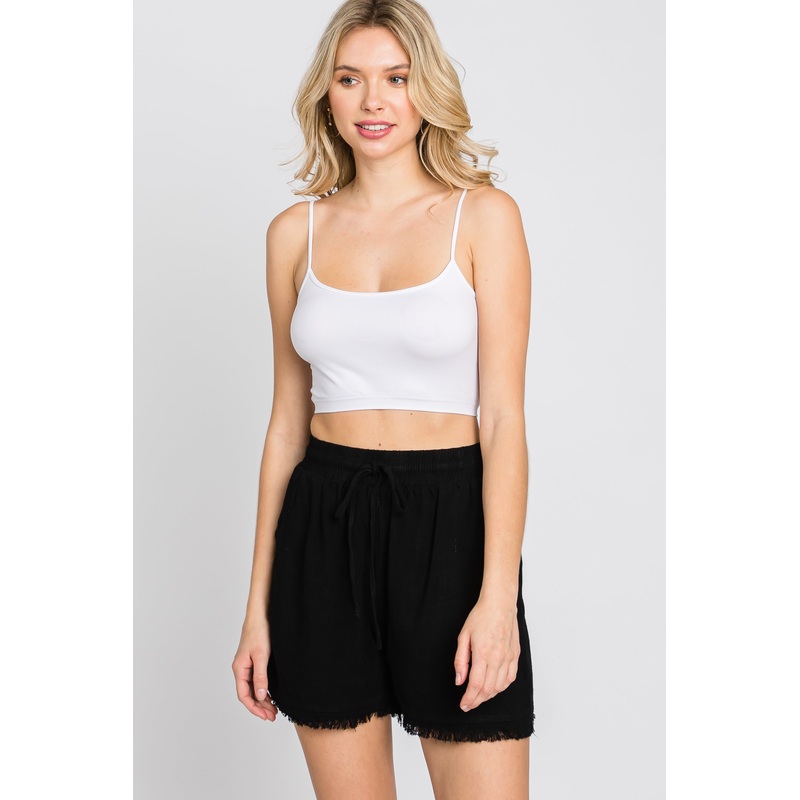 Black Fringe Hem Shorts