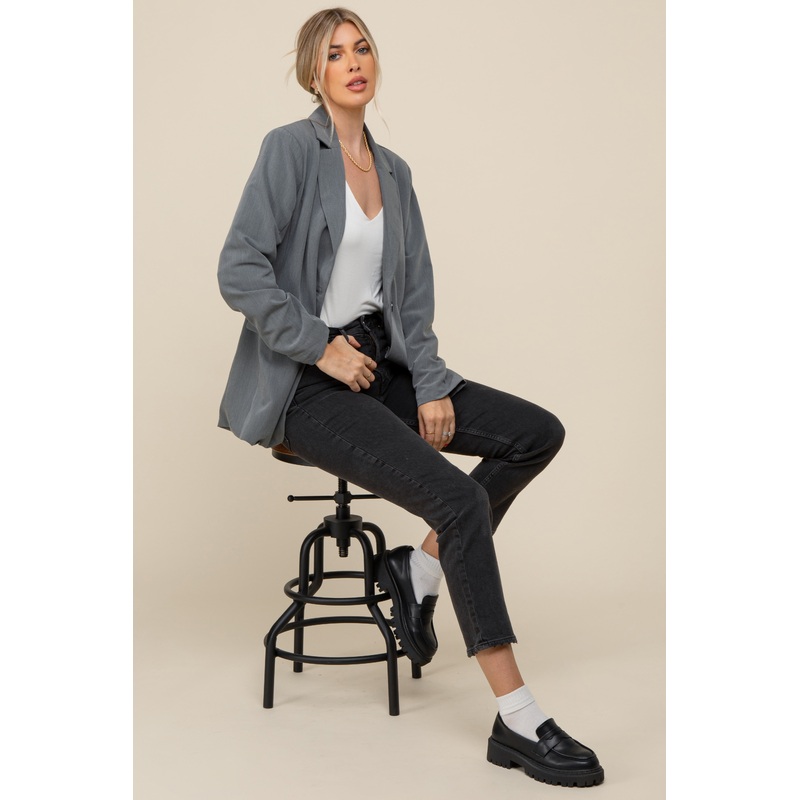 Heather Grey Oversized Twill Blazer Jacket