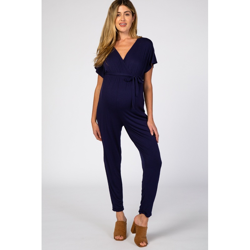 Navy Wrap Tie Maternity Jumpsuit