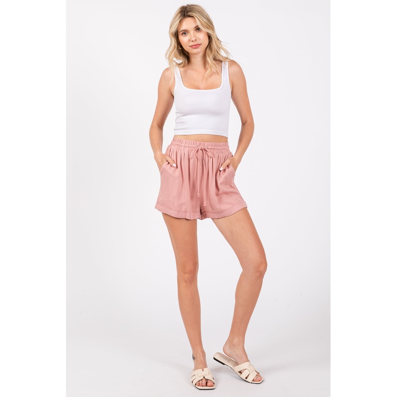 Pink Drawstring Waist Tie Shorts