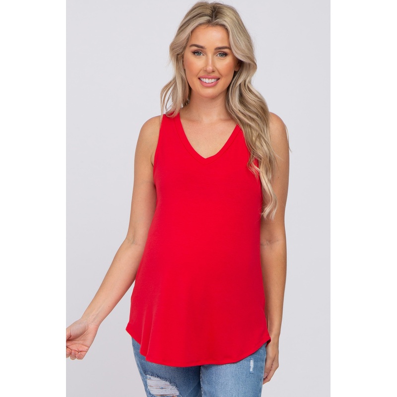 Red V-Neck Maternity Tank Top