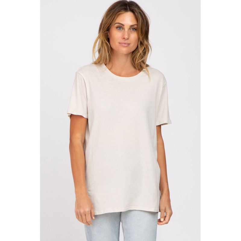 Beige Oversized Short Sleeve Top