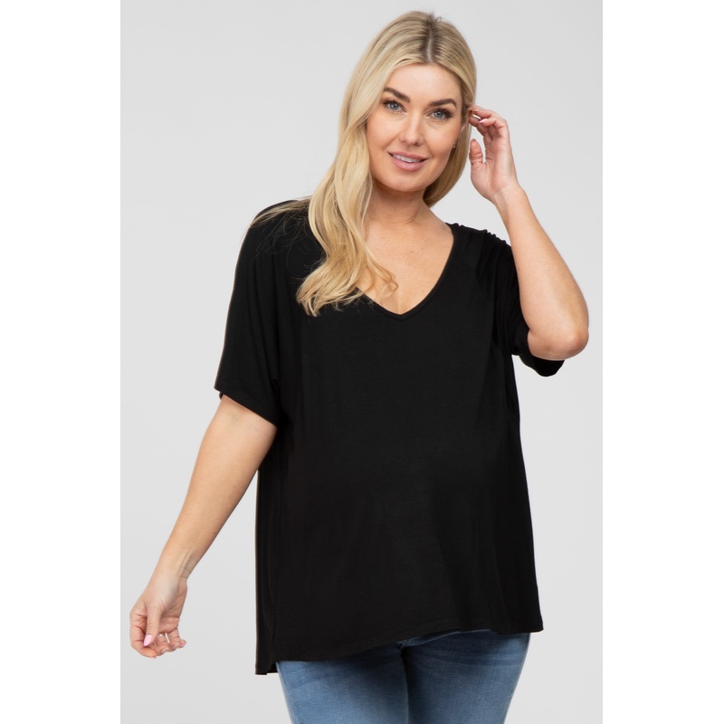 Black Basic Raglan Short Sleeve Maternity Top