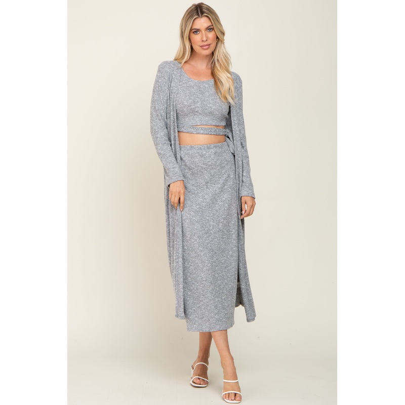 Heather Grey 3-Piece Skirt and Cardigan Set