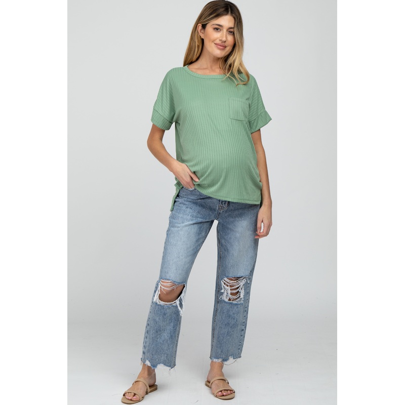 Light Blue Ripped Knee Distressed Maternity Straight Jeans
