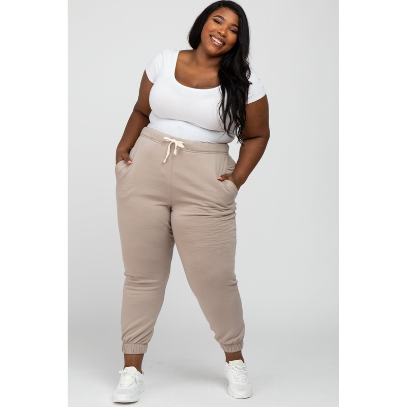 Light Mocha Soft Drawstring Plus Sweatpants
