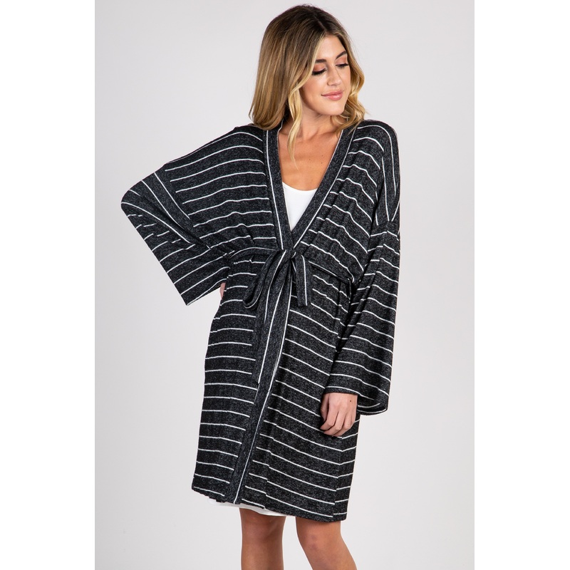 PinkBlush Charcoal Heather Striped Delivery/ Nursing Maternity Robe