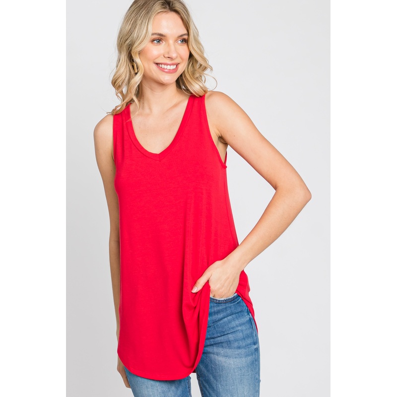 Red V-Neck Tank Top