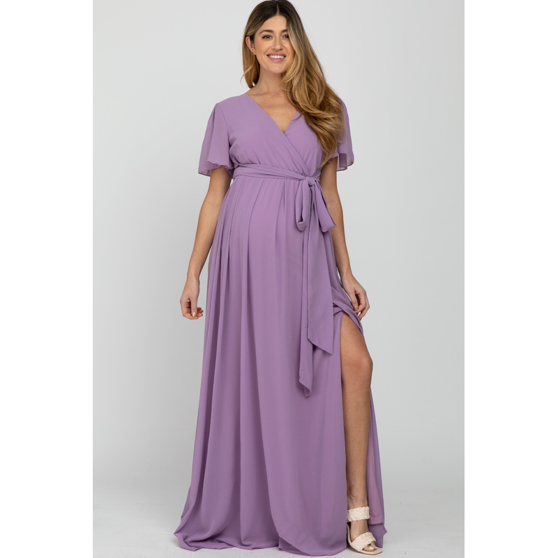 Violet Chiffon Short Sleeve Maternity Maxi Dress