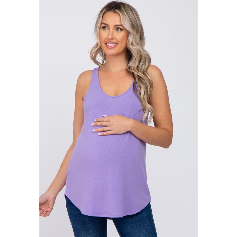 Violet Rounded Hem Sleeveless Maternity Top