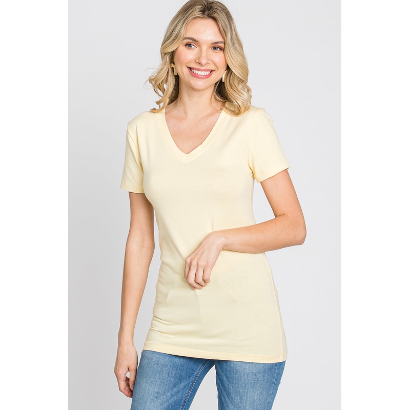 Yellow V-Neck Short Sleeve Top