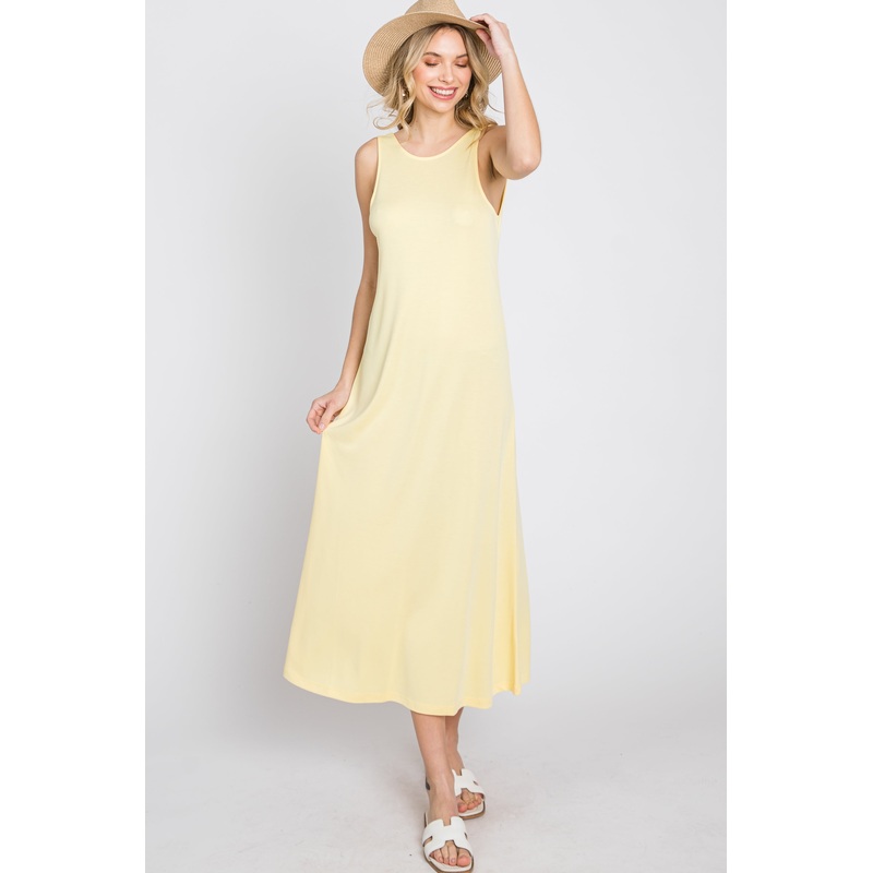 Yellow Low V-Back Sleeveless Midi Dress