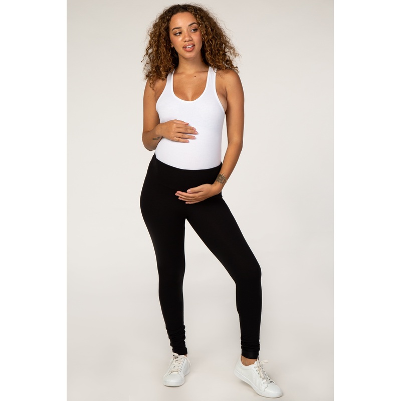 Black Foldover Fitted Maternity Leggings