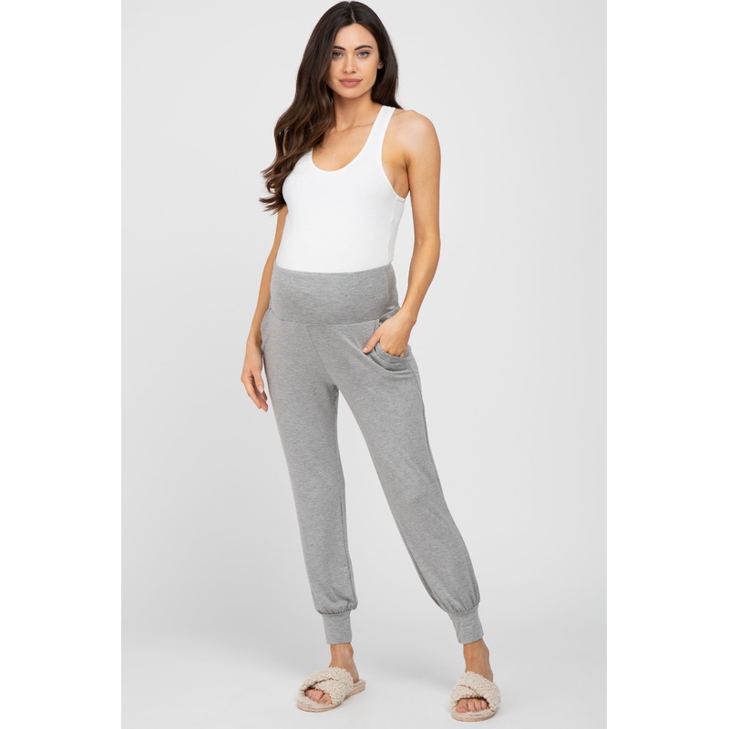 Heather Grey Foldover Maternity Joggers