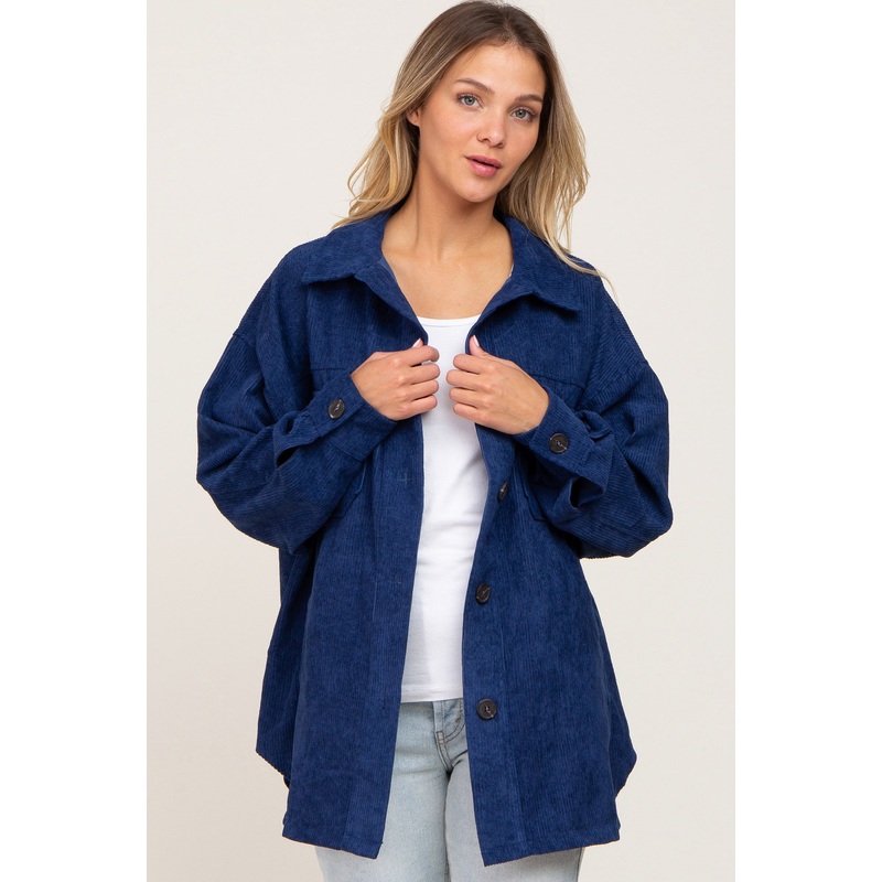 Navy Blue Corduroy Shirt Jacket