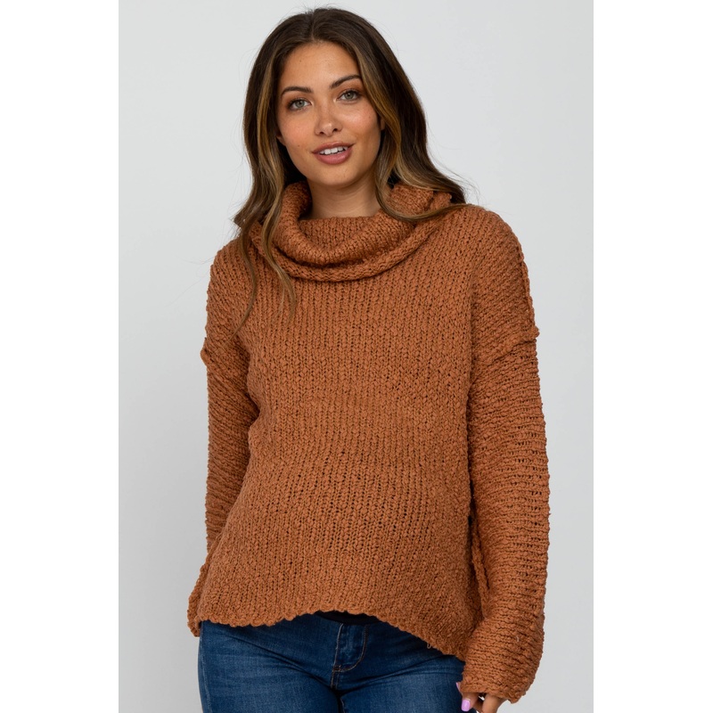 Rust Popcorn Knit Cowl Neck Maternity Sweater