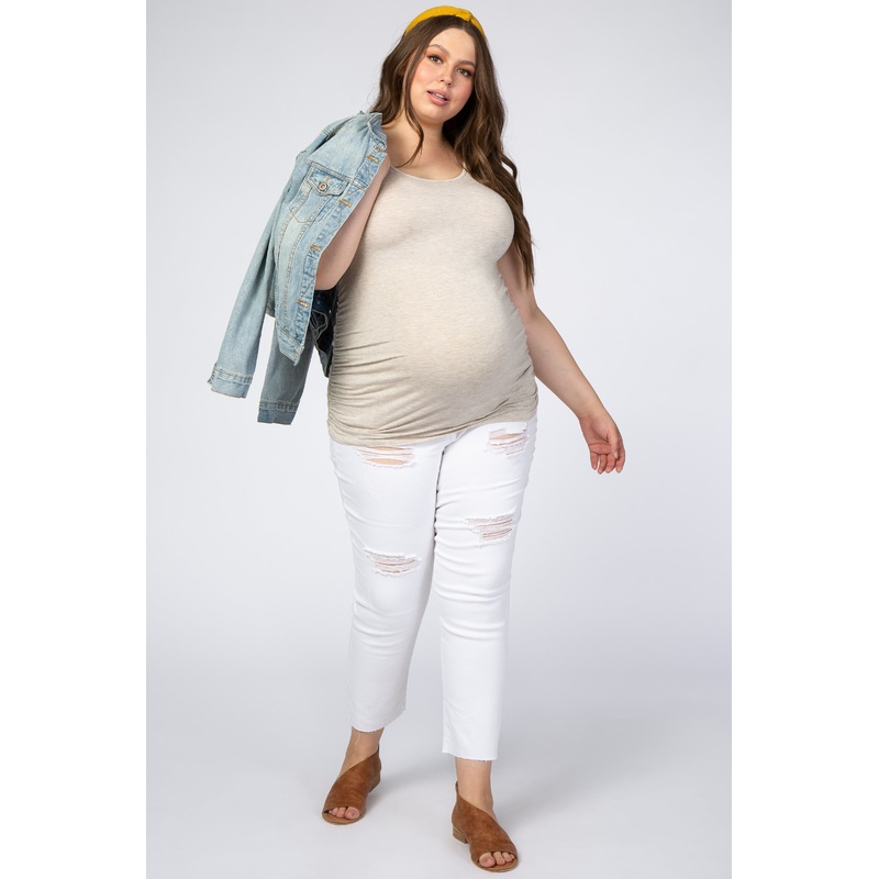 White Distressed Raw Hem Maternity Plus Jeans