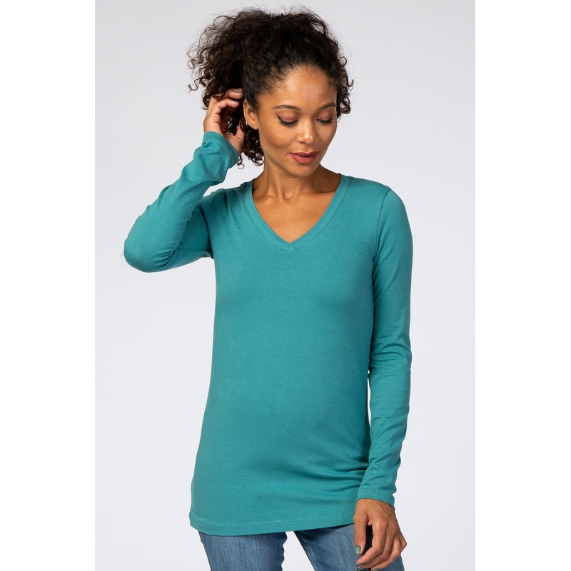 Aqua Fitted V-Neck Top