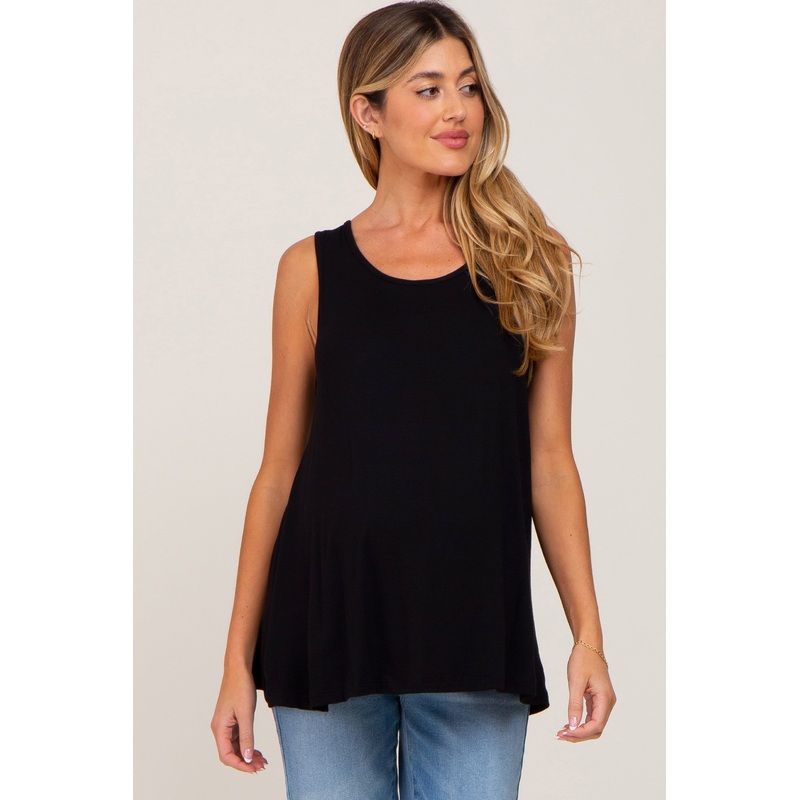 Black Sleeveless Caged Back Maternity Top