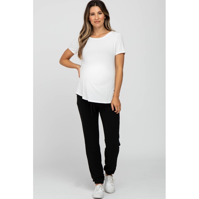 Black Soft Knit Drawstring Maternity Joggers