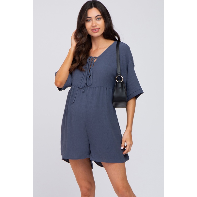 Charcoal Lace Up Maternity Romper