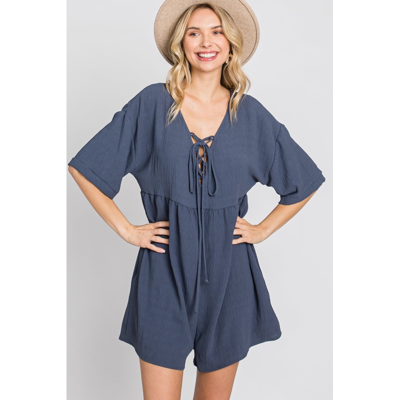 Charcoal Lace Up Romper