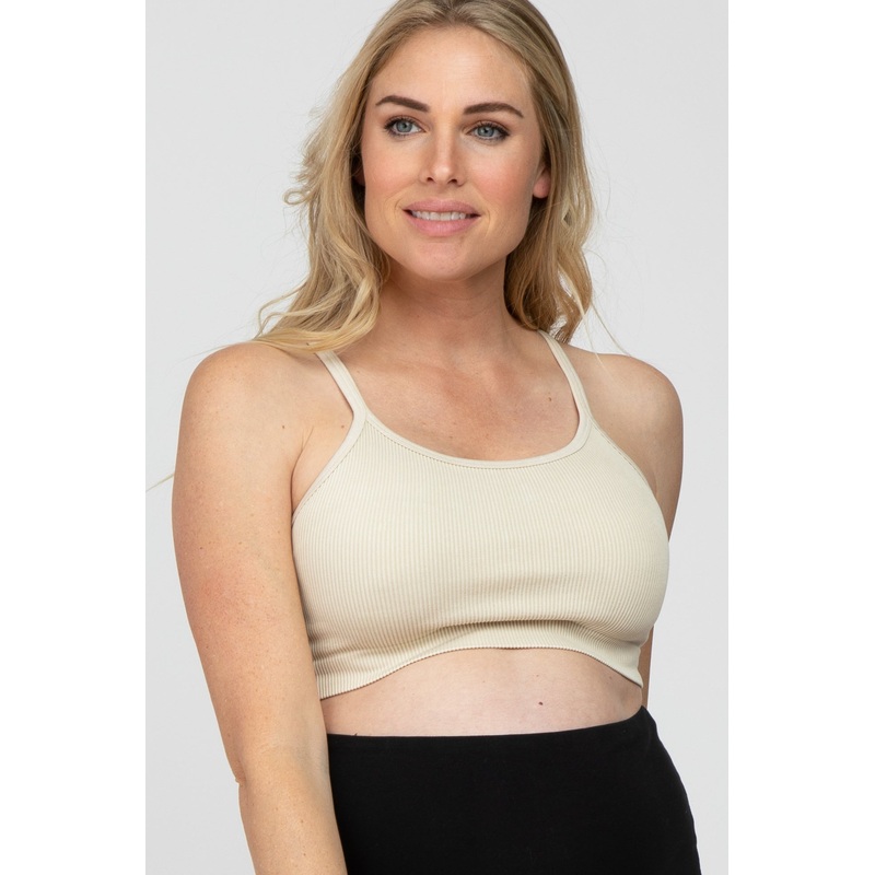 Ivory Ribbed Racerback Maternity Sports Bra