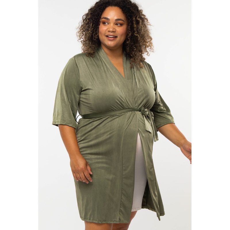 Olive Stretch Satin Delivery/Nursing Maternity Plus Robe