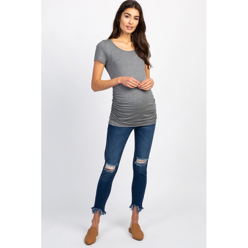 PinkBlush Navy Blue Ripped Frayed Maternity Skinny Jeans