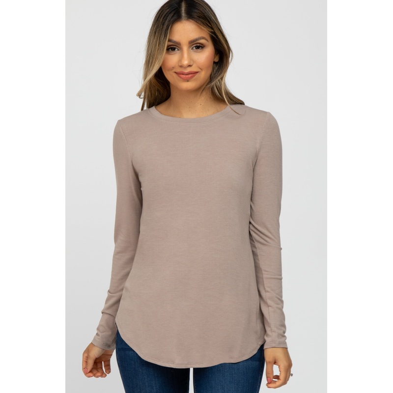 Taupe Basic Long Sleeve Top