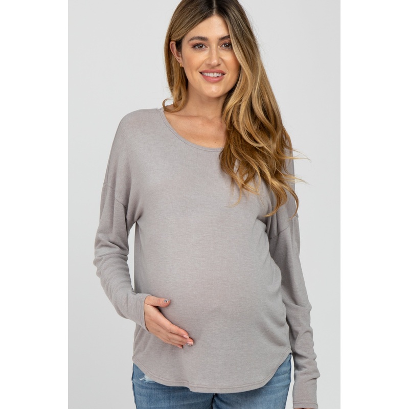 Taupe Cutout Back Long Sleeve Maternity Top