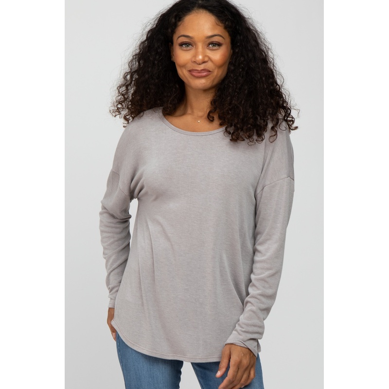 Taupe Cutout Back Long Sleeve Top