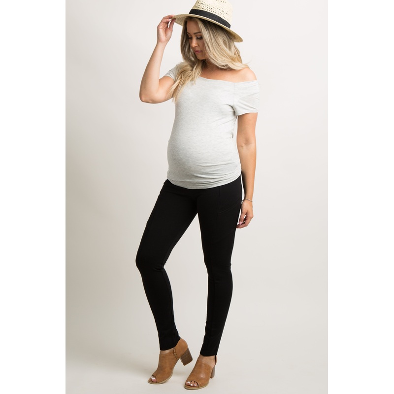 Black Top Stitch Side Pocket Maternity Leggings