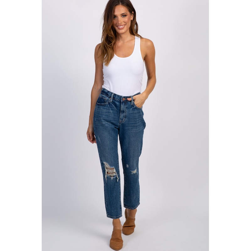 Blue Distressed High Rise Jeans